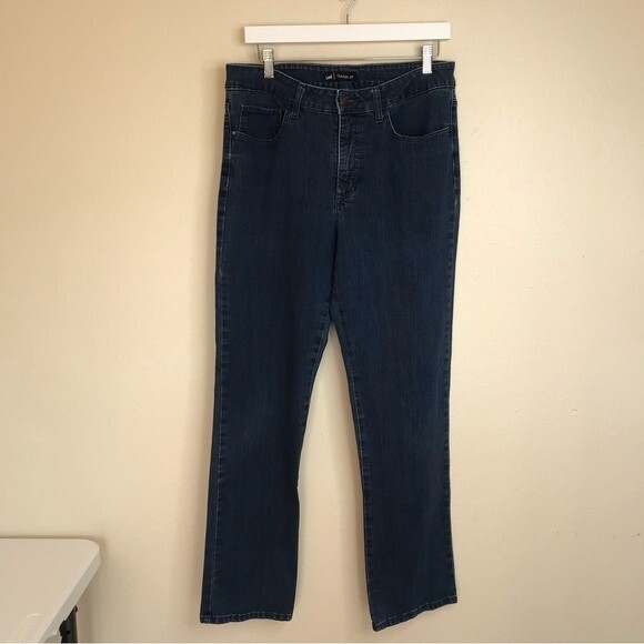 Lee Classic Fit Straight Leg High Rise Dark Wash Denim Blue Jeans Women Size 14 - Picture 13 of 13